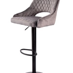 Taburete YASUR, regulable, metal negro, tapizado velvet 21 gris oscuro