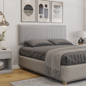 Cabecero UNI 160, MDP blanco, tejido pied poule, 160x5x90 cms