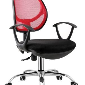 Silla de oficina MIRAFIORI, brazos, malla roja y tejido negro