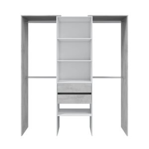 Armario-Vestidor TIDY con Estantería 60 cm + 4 Barras (202x179x50 cm) - Blanco Artik/Cemento