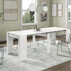 FUNZIONALE Consola Comedor 90x50-237 Extensible Blanco Brillo